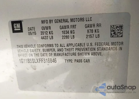 2015 Chevrolet Malibu Ls from USA, damaged, VIN 1G11B5SLXFF316846